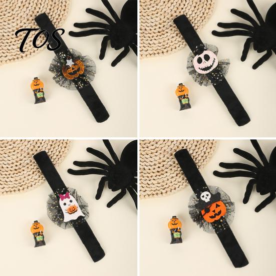 Lightweight Portable Wrist Accessories Stuffed Halloween Slap Bracelets for Kids, Plush Pumpkin Ghost Skull Cute Comfortable Wearable Party Gear Band