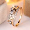 White Zircon Luxury Crystal Queen Crown Rings For Women Vintage Gold Color Engagement Ring Wedding Jewelry Bridal Birthday Gifts