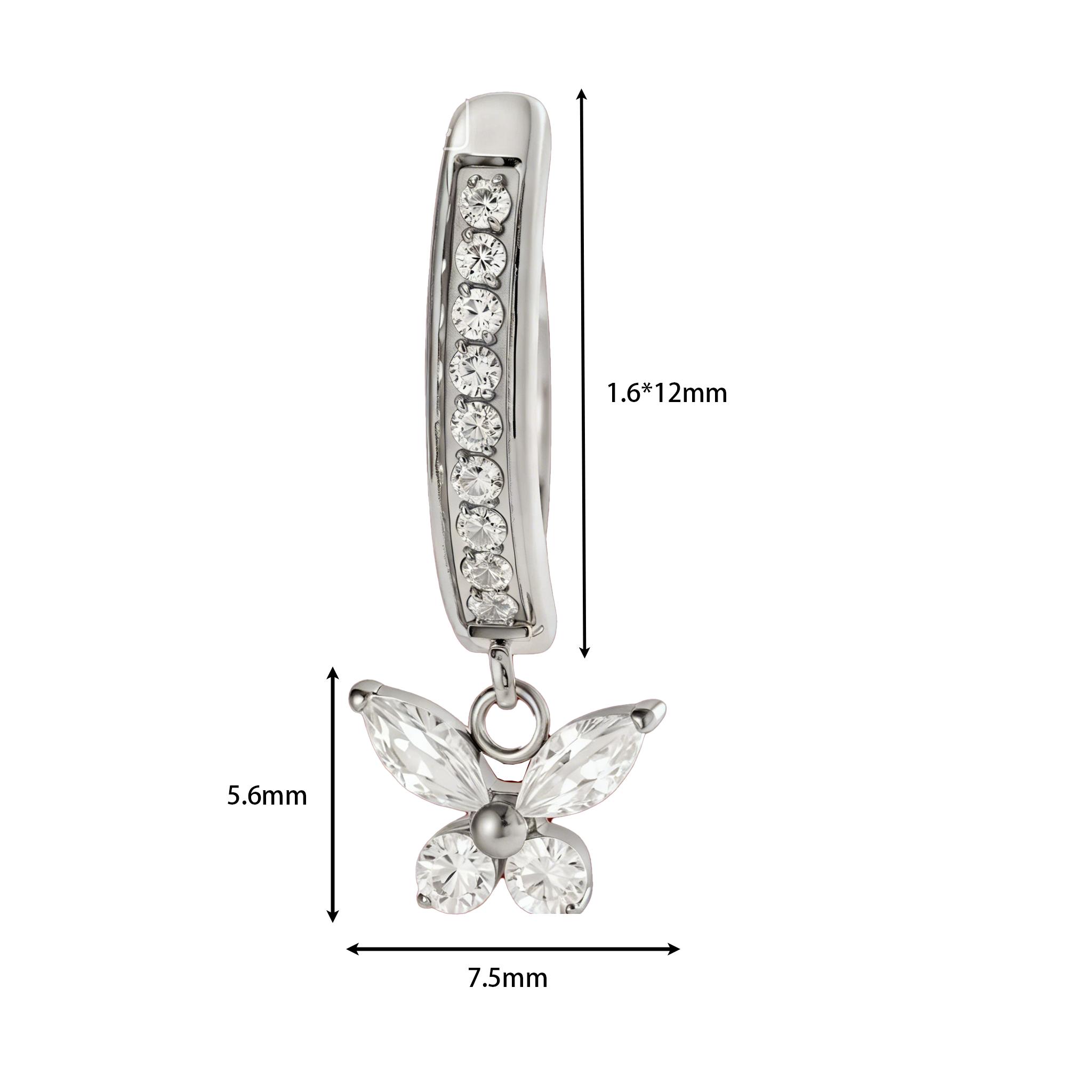 Hot Sale Navel Ring G23 Titanium Dangle Butterfly Zircon Paved Belly Chains Body Jewelry