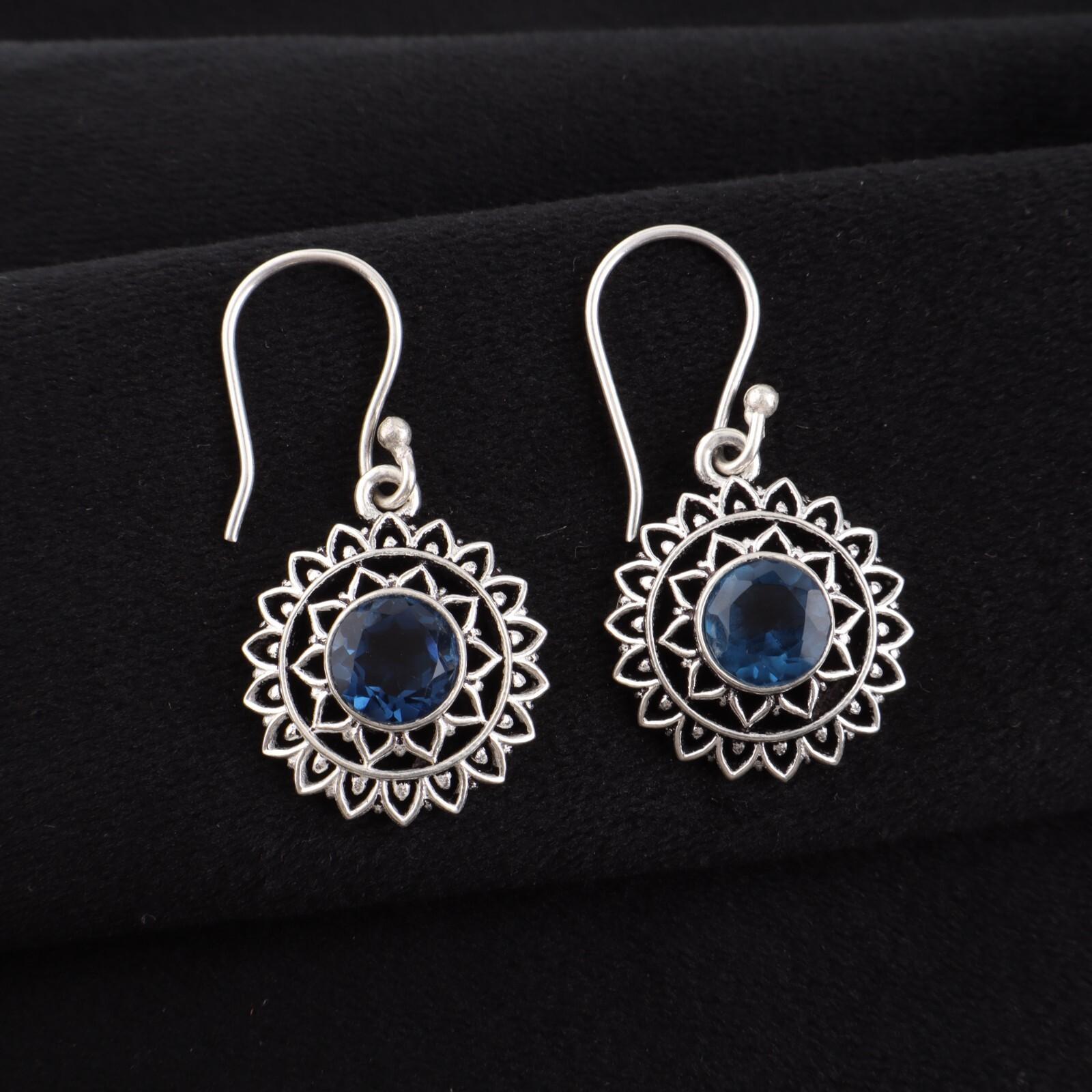 

London Blue Topaz Gemstone 925 Sterling Silver Jewelry Drop/Dangle Earrings1.57 CE-19-2