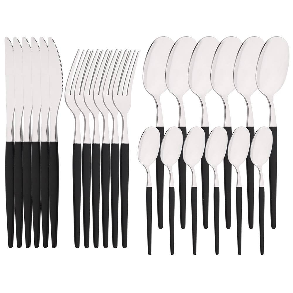 24Pcs Mirror Black Flatware Set Stainless Steel Dinner Knife Fork Coffee Spoon Cutlery Set Kitchen Tableware Dinnerware Set