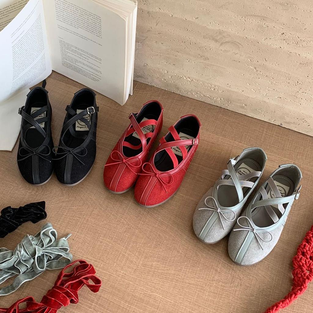 IPPEUM Red Mary Janes For Women 2025 New Ballerina Flat PU Leather Round Toe Ballet Flats Shoes Black