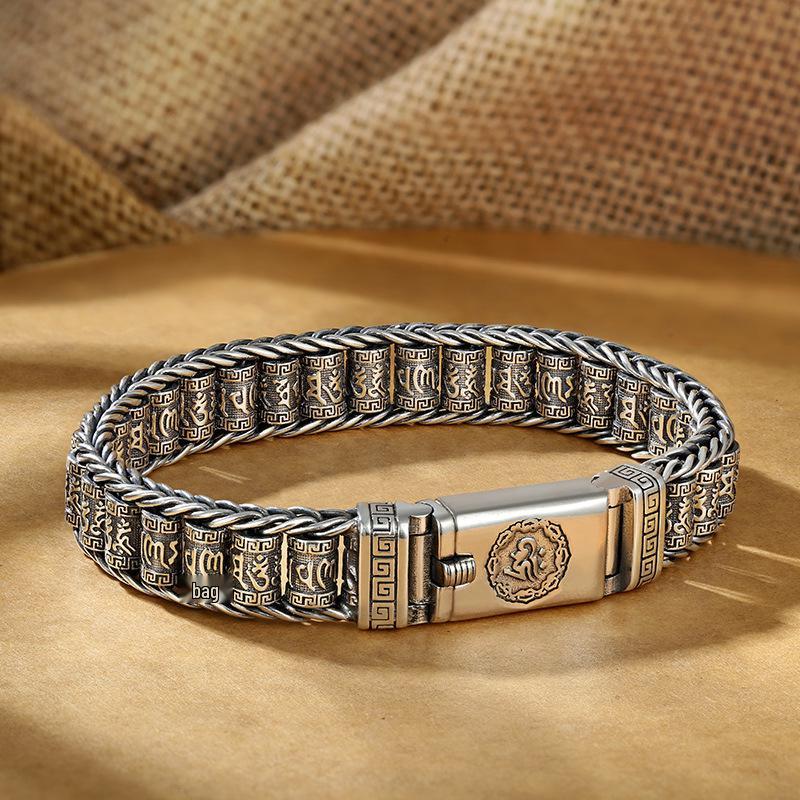 Trendy Douyin Lulutong Six-Character Mantra Bangle - Light Luxury Retro Design for Men & Women