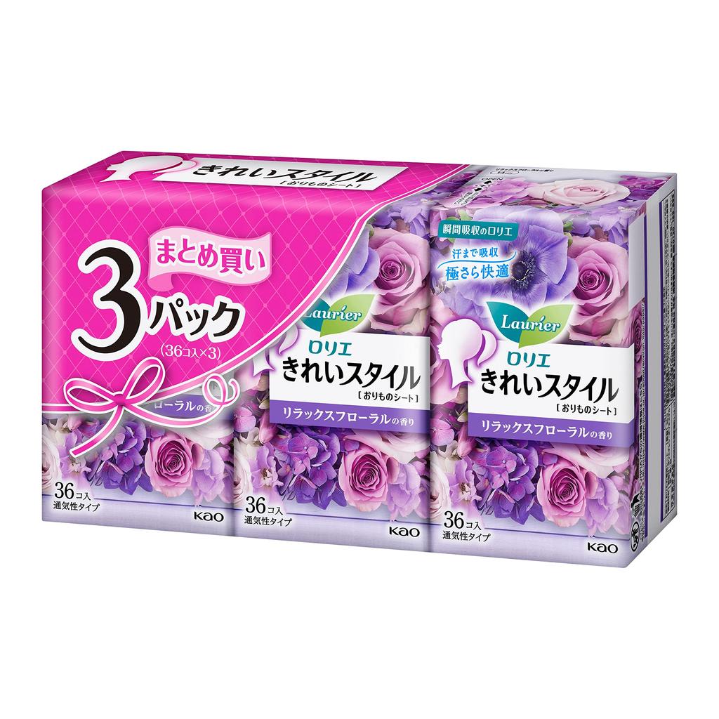 Laurier Kirei Style Vaginal Sheet Relaxing Floral Scent 36 Pieces X 3 Pack