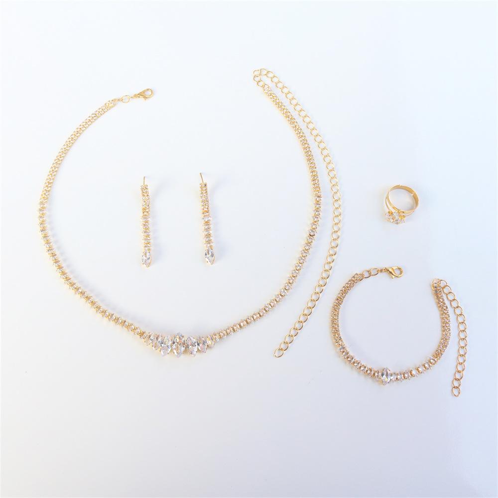 Fashion Jewelry Earrings Necklace Set Combination Fashion Rhombus Full Diamond Shiny Bridal Jewelry Set Wedding Accessories золотой