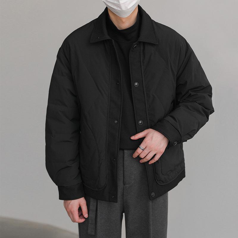 

2025 winter men s warm down jacket is versatile and trendy, fashionable, simple and casual, light fleece thickened black 3XL чёрный