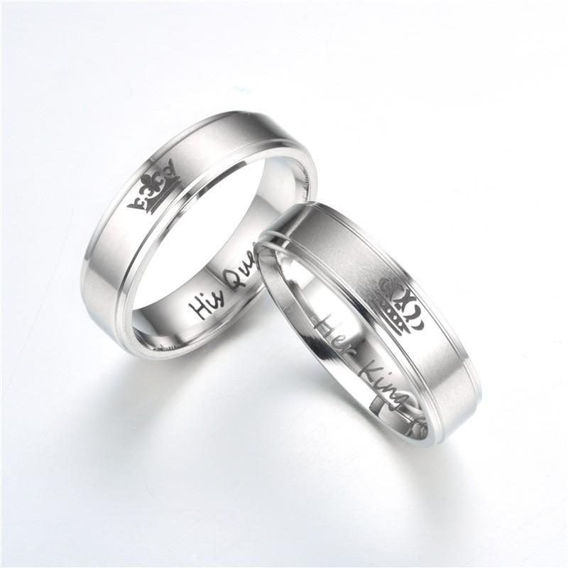 Stainless Steel Couple Ring Her King His Queen Fashion Titanium Steel Crown Ring
