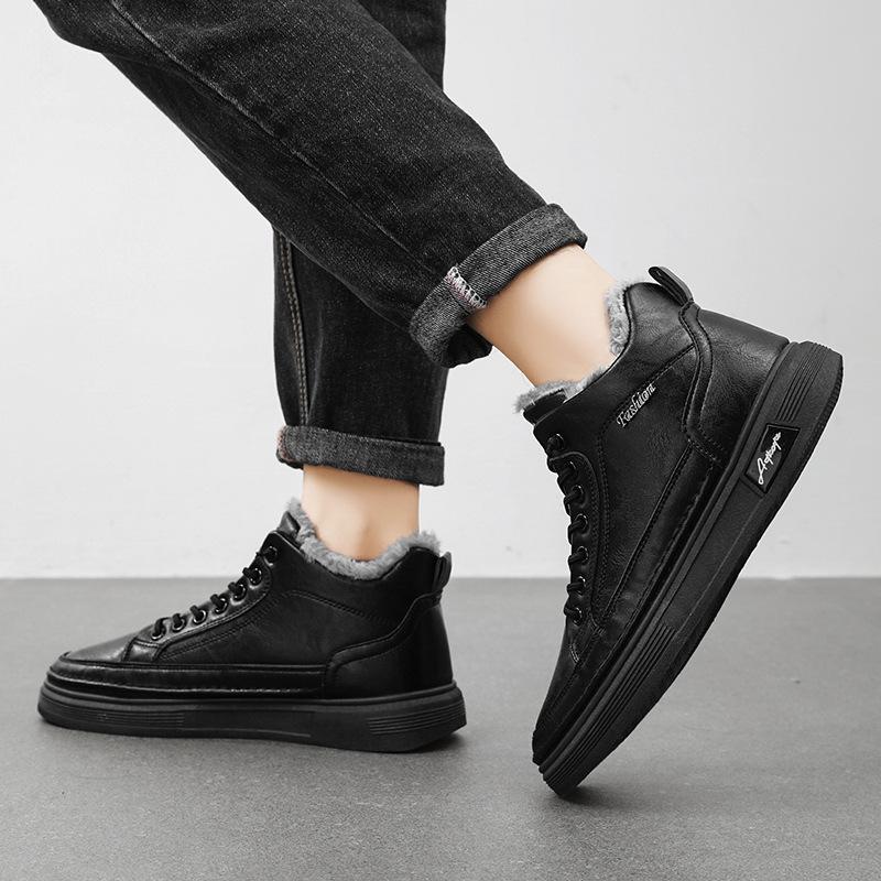 

Men s shoes high-top autumn and winter velvet warm thickened cotton shoes waterproof and non-slip men s casual and comfortable leather shoes 44 хакі