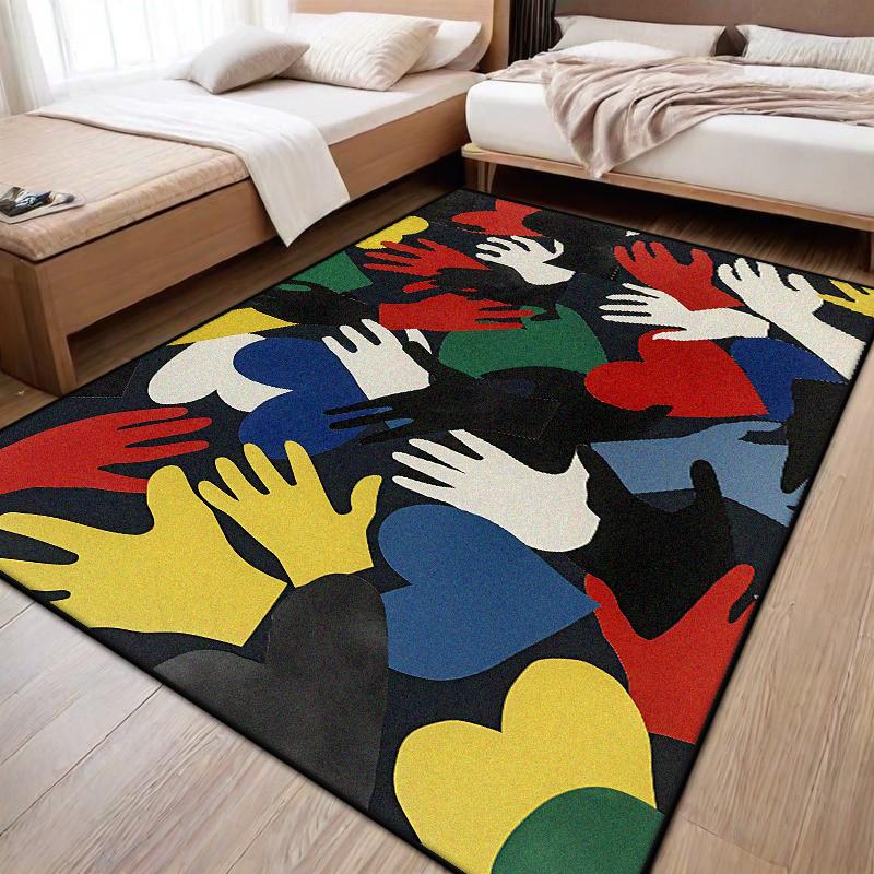 Modern Abstract Palm Pattern Living Room Carpet Light Luxury Decoration Sofa Bedside Soft Rug Bedroom Fluffy Plush Mat Non-slip