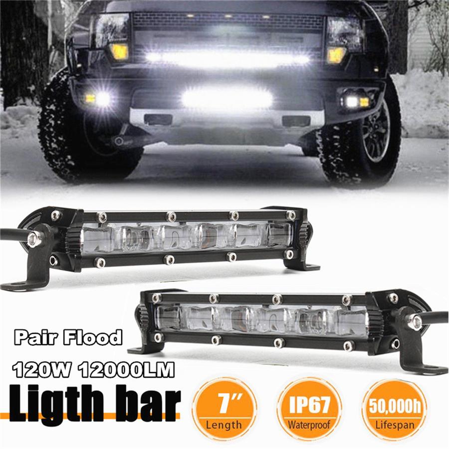 Pair 8''120W 12000LM Aluminum 6D Flood Beam Slim LED Work Light Bar Single Row Car SUV Off Road Lamps New