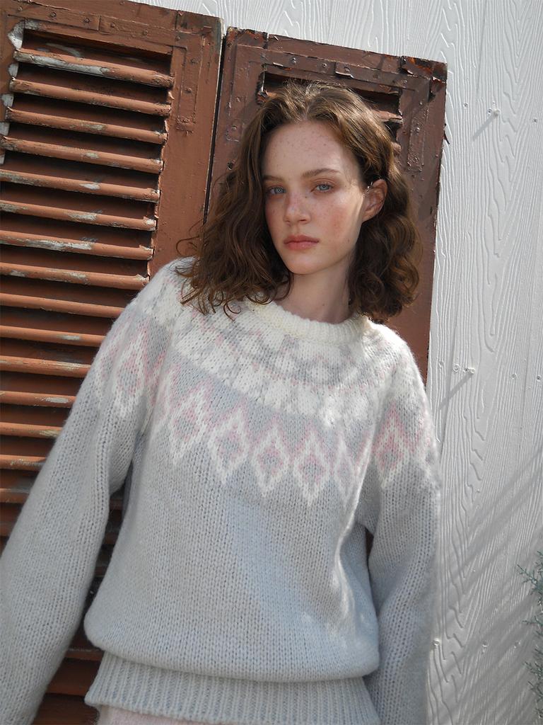 Etmont Nordic Round Knit Pullover, Light Gray