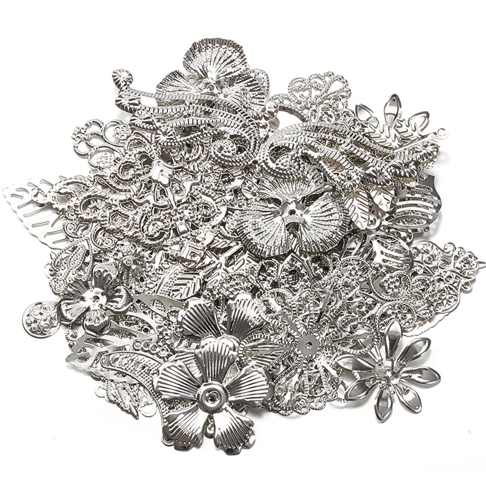 

50g 100g Mixed Metal Flower Filigree Wraps Connectors Iron Crafts DIY Gold Silver Wholesale Charms Jewelry Making Components DIY Weight 50g