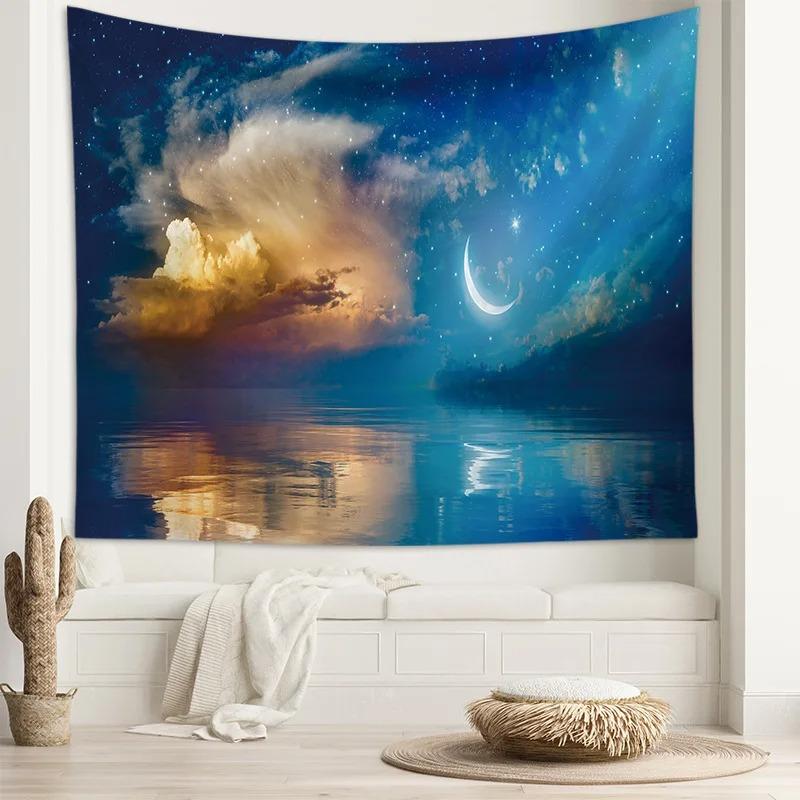 Starry Sky and Moon Beautiful Galaxy Pattern Hanging Cloth Home Wall Decoration Tapestry Bedroom Living Room Tapestry