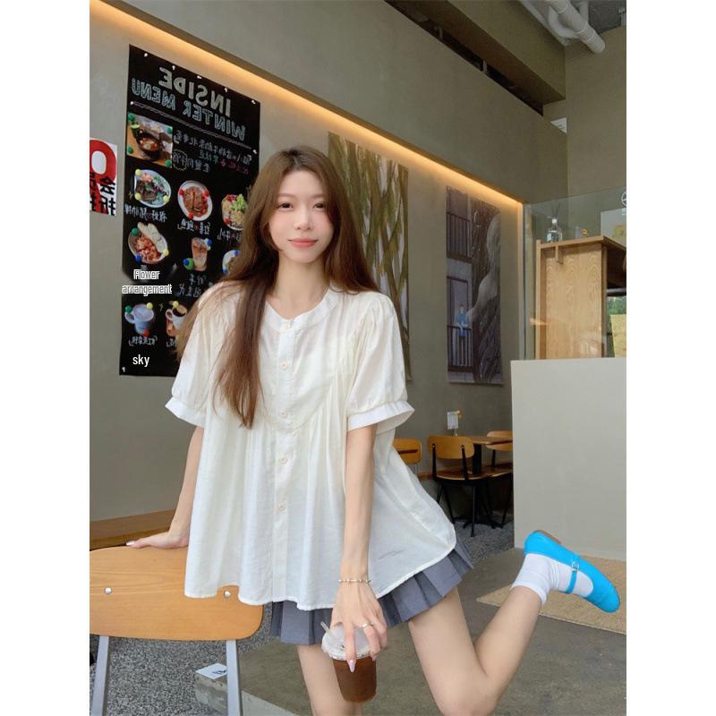 Women s Plus Size Chiffon Puff Sleeve Top – Versatile Summer Sun Protection L
