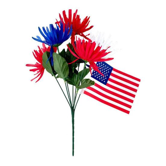 Independence Day UV Resistant Faux Flowers, 4th of July Artificial Flower, 250th Anniversary Artificial Bouquet, Red White Blue Patriotic Flowers, Chrysanthemum