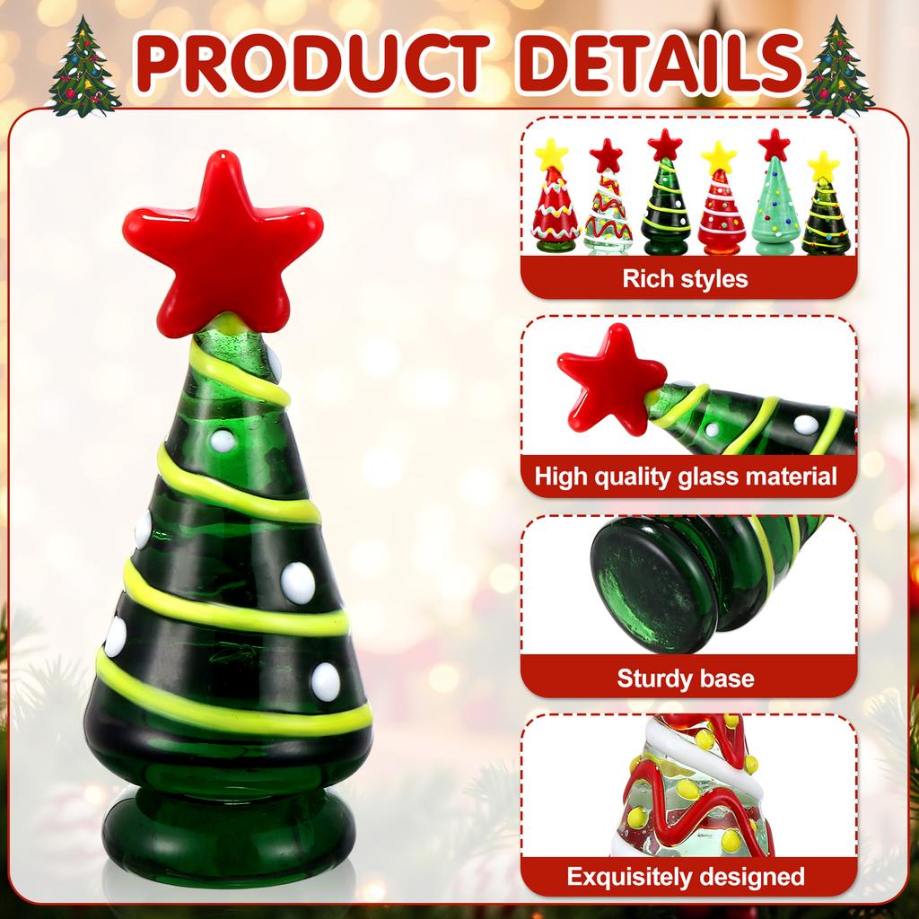 6 Pcs Glass Christmas Tree Gifts Set Mini Crystal Christmas Tree Figurine Miniature Glass Statue Xmas Party Favor Festival Gifts