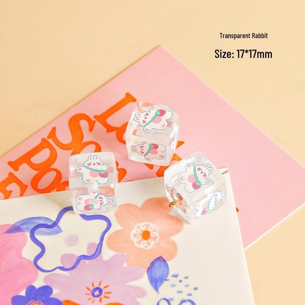 Colorful Cartoon Beaded Acrylic Phone Charm - Versatile Square Plaid Jewelry Accessory