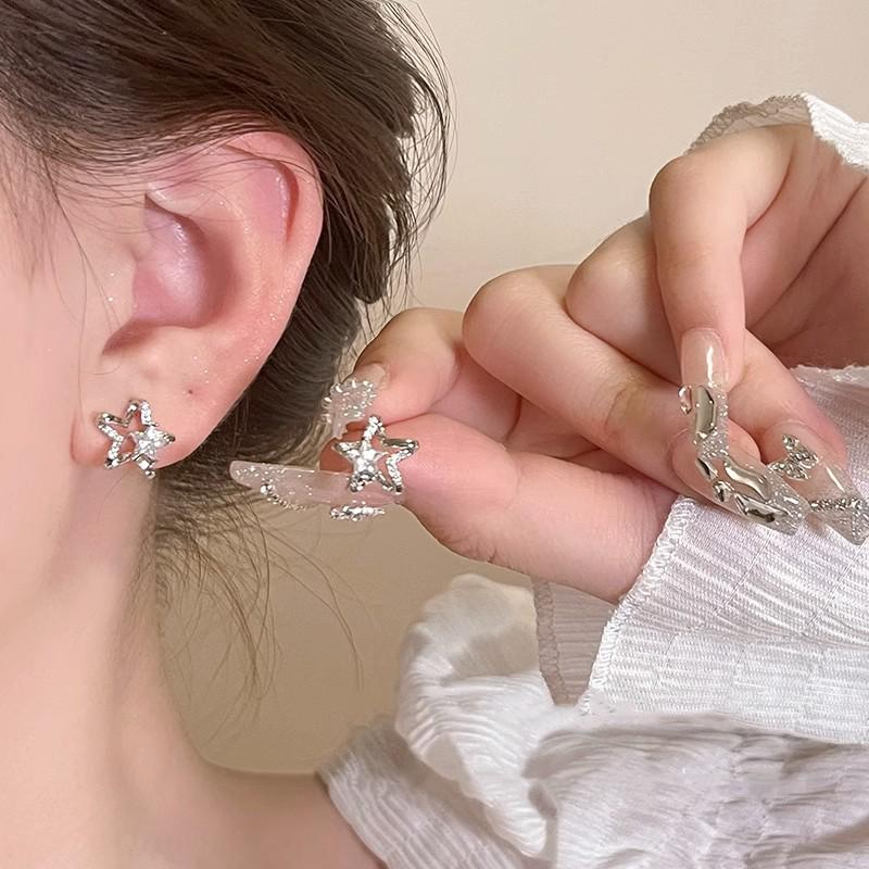 Náušnice klipsy Xiaohongshu Shiny Star se zirkony: Dámské luxusní šperky bez piercingu