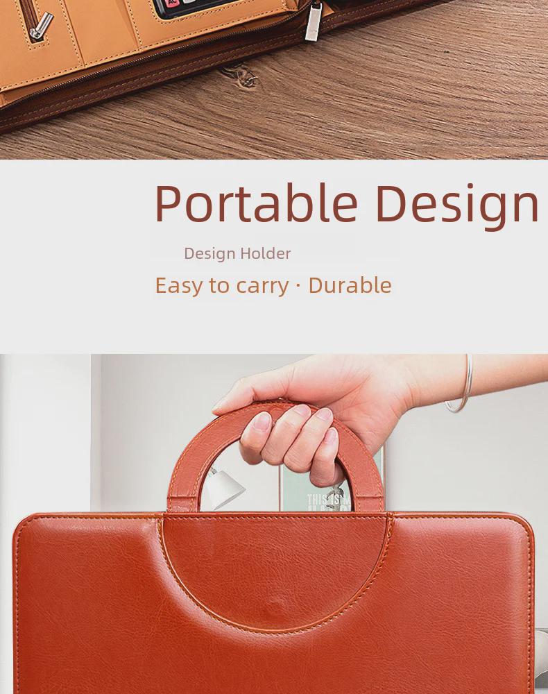 Dosar A4 din piele cu calculator - Dosar portabil, multifuncțional cu fermoar, pentru întâlniri cu clienții și tranzacții în cameră