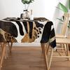 Stylish Wild Animal Print Tablecloth, Rich Brown, Black and White Zebra-Leopard Texture, Durable with Scalloped Hem for Indoor