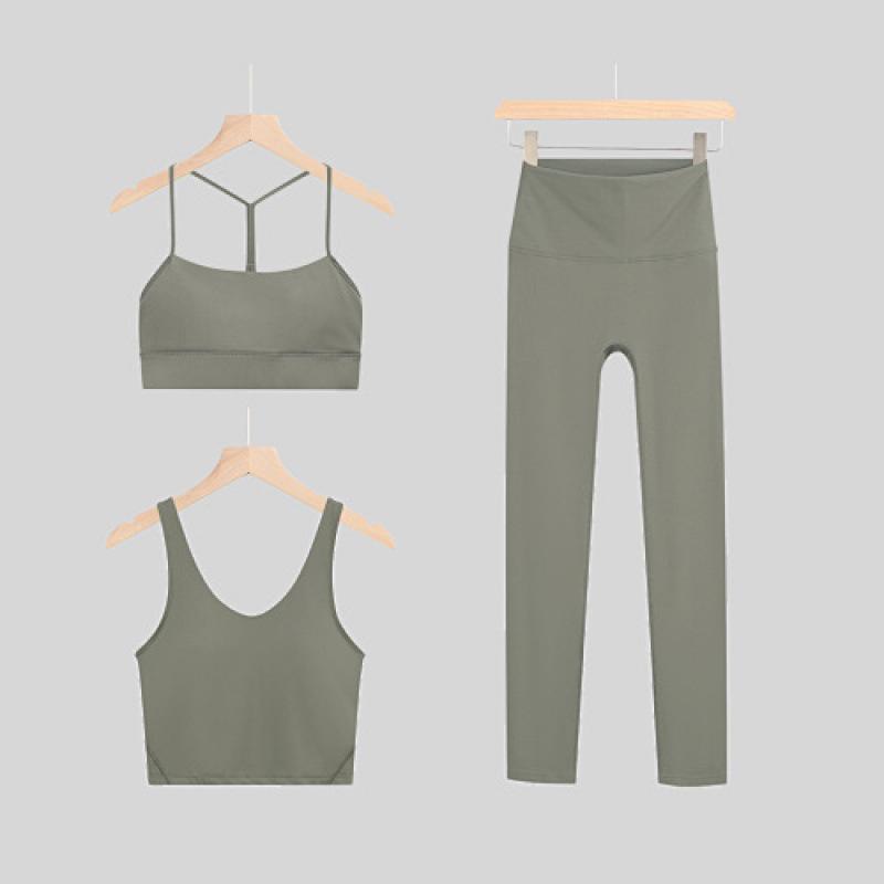 LULU Original Three-Piece Yoga Set: Beautiful Back Y/U-Shaped Vest & Quick-Dry, Breathable Nine-Point Pants for Women