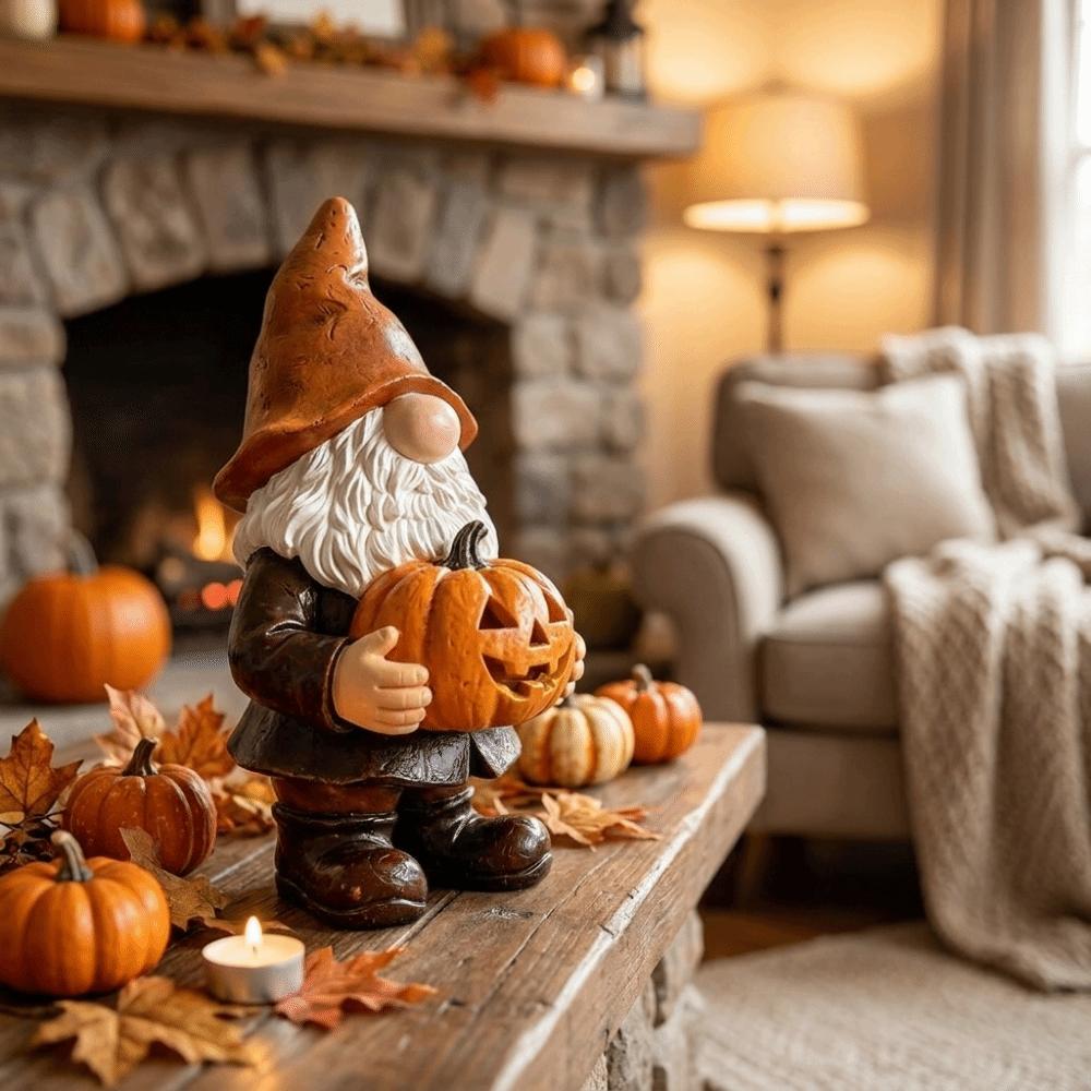 Cartoon Garden Dwarfs Statues Resin Dwarf Holding Pumpkin Ornament Halloween Pumpkin Lawn Garden