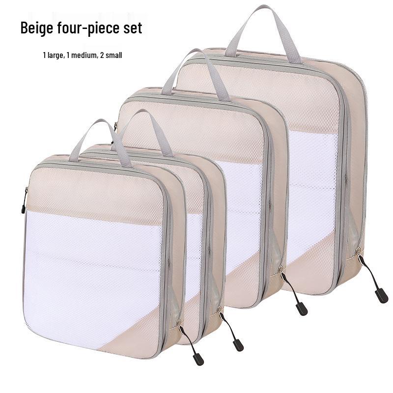 Four-Piece Compression Travel Storage Bag Set for Clothes, Toiletries, Digital Gear, and More
