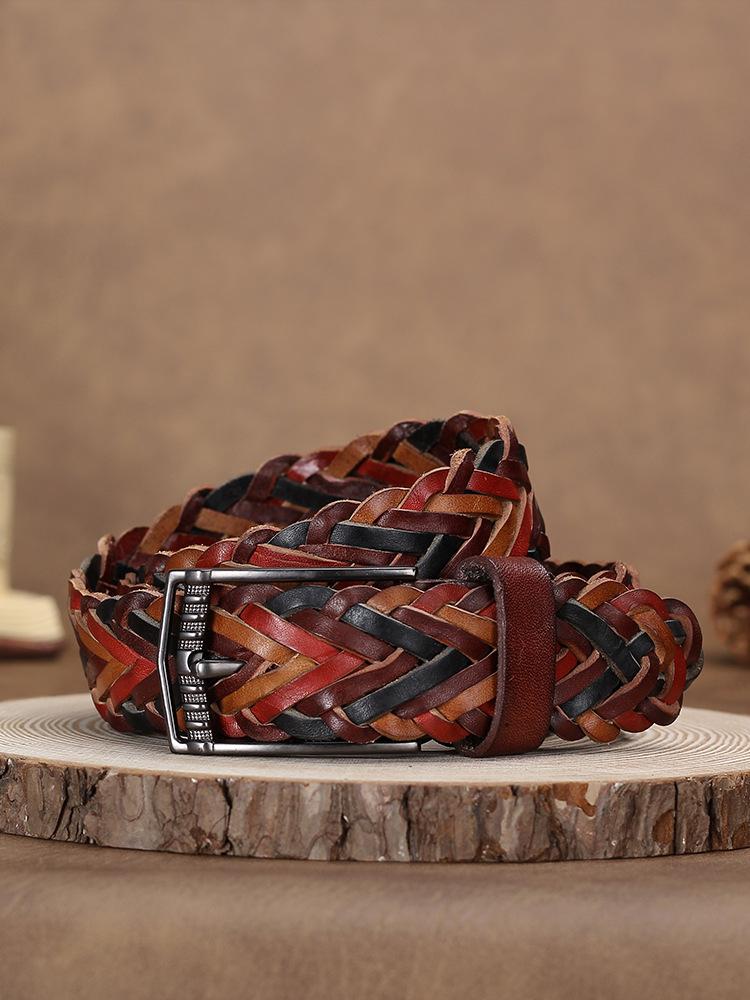 Ladies Belt Hand-Woven First Layer Cowhide Literary And Retro Casual Pin Buckle Leather Belt