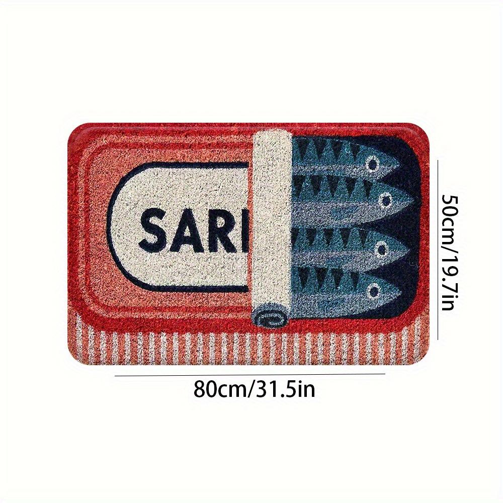 Sardine Can Doormat, Red White Pattern Flannel Rug, Thickened Absorbent Non-Slip Door Carpet for Entryway