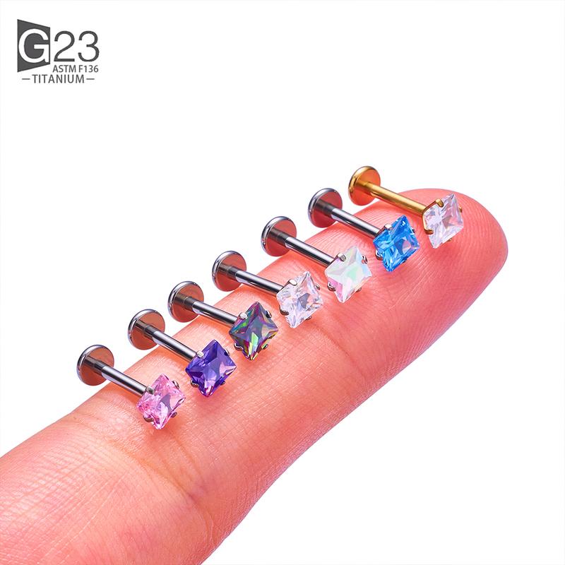 10Pc G23 Titanium Labret Lip Piercing Stud Internally Threaded Zircon Ear Stud Helix Cartilage Tragus Body Piercing Jewelry