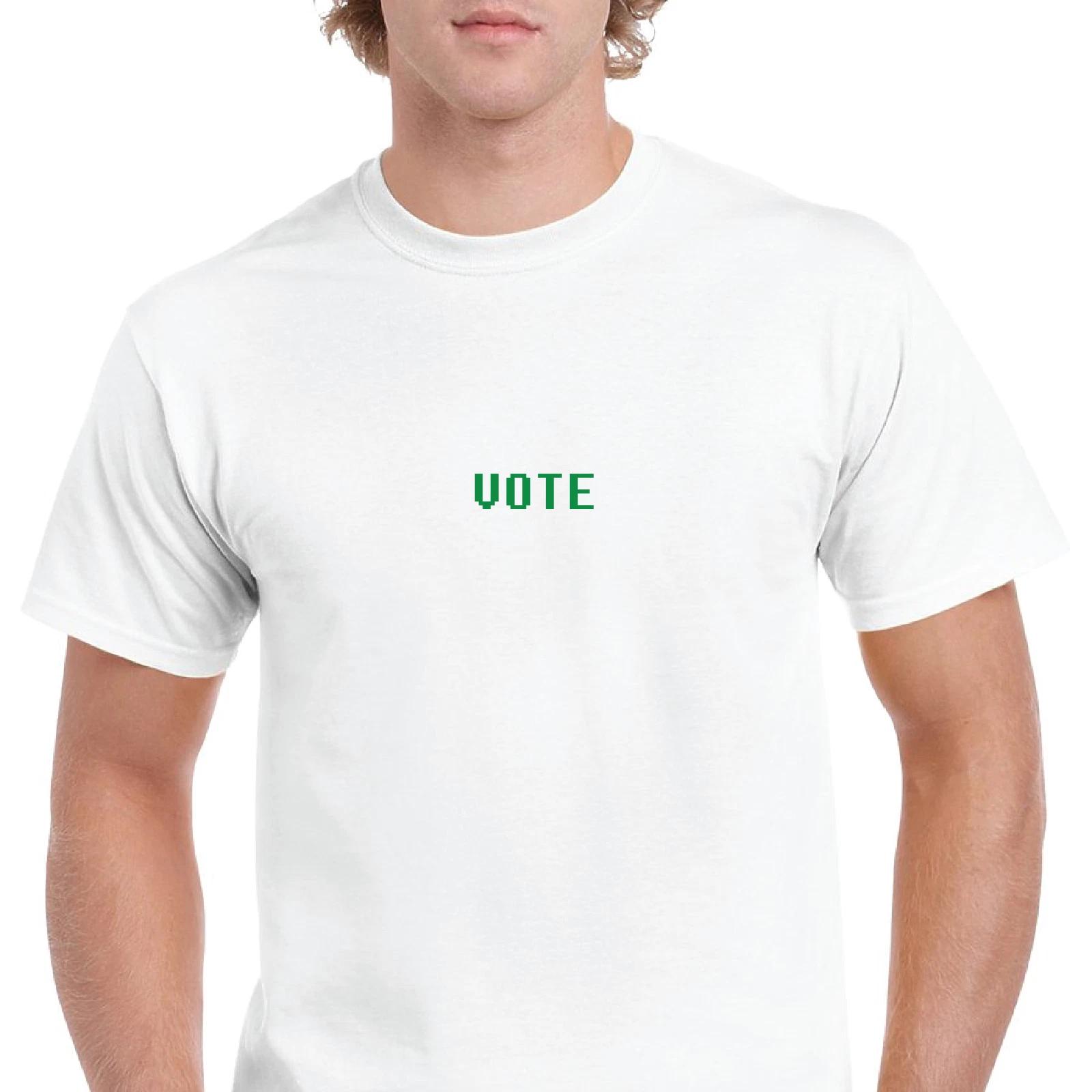 Vote Graphic Tee Retro Computer Font Political White Solid Cotton T-Shirt S-5XL S