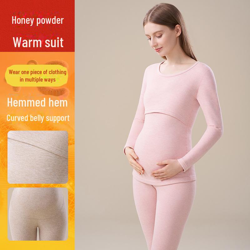 Maternity Thermal Underwear Set: Warm, Cozy Top & Bottoms for Postpartum Nursing - Velvet, Cashmere, Silk Blend for Winter
