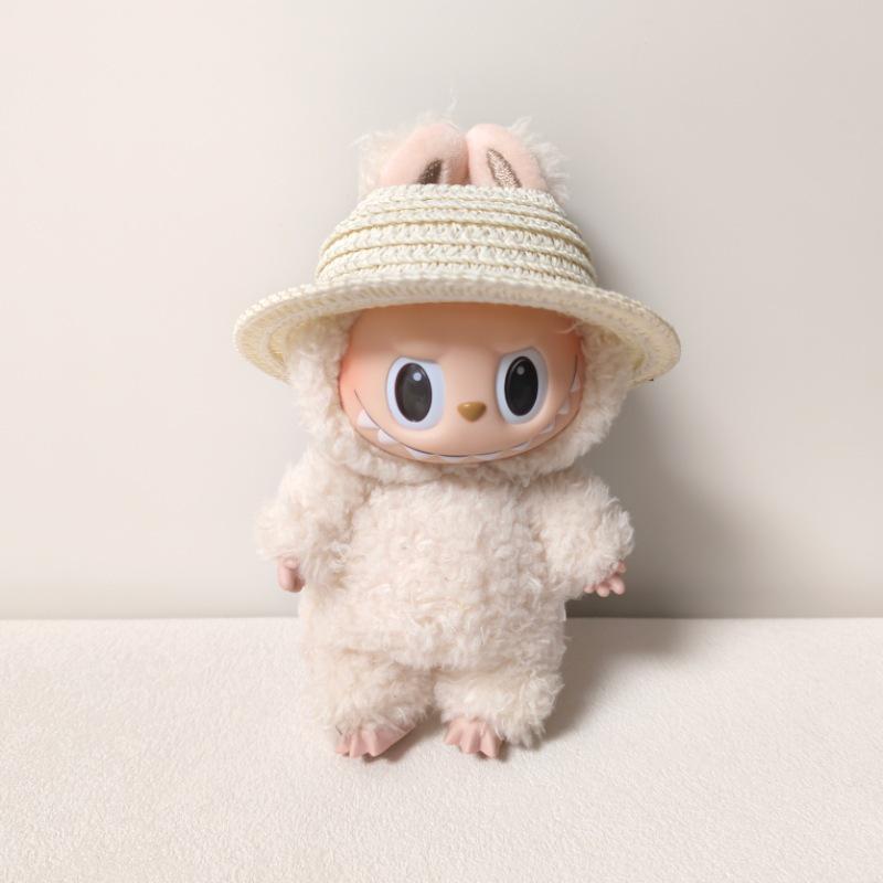 17CM Rustic Style Straw Sun Hat for Labubu Party Outfit Replacement