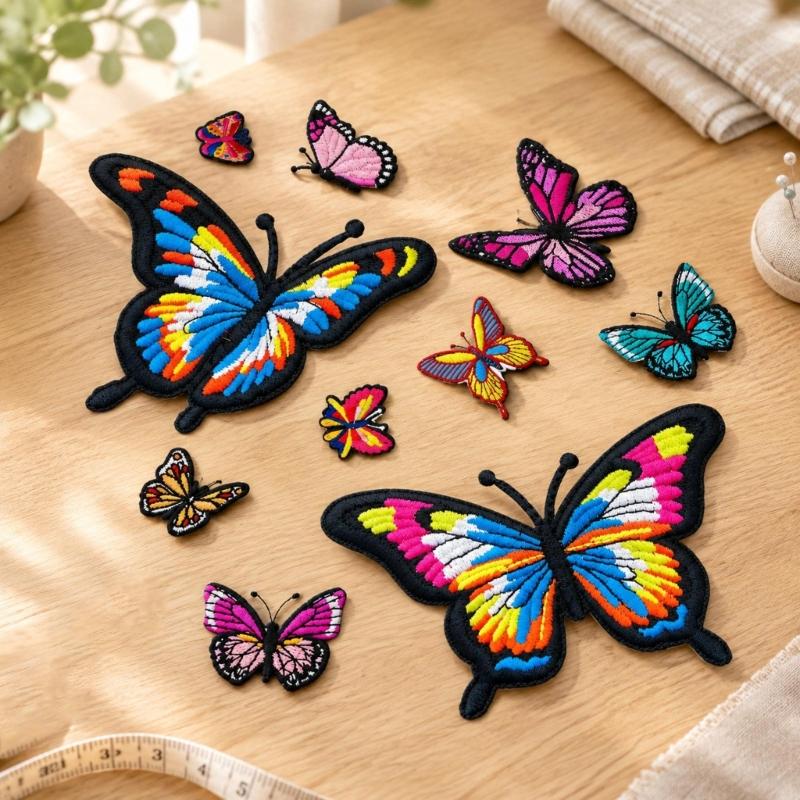 Butterfly Applique Designs with Embroidered Texture, 10 Assorted Appliques for Decorating Clothing, Shoes, Bags, and Fabric Craft Projects