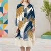 Women Plus Size Abstract Printed Two Piece Dress Set Round Neck Long Sleeve Cardigan Sleeveless Long Dress