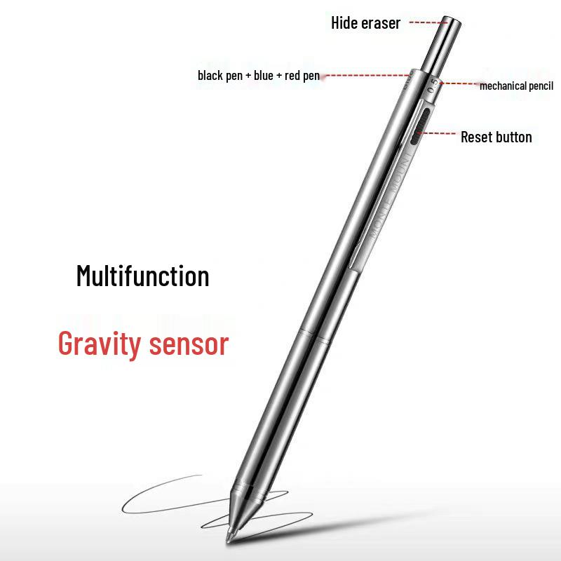 Black Technology Gravity-Sensing 4-in-1 Multifunctional Metal Pen: Ballpoint & Mechanical Pencil