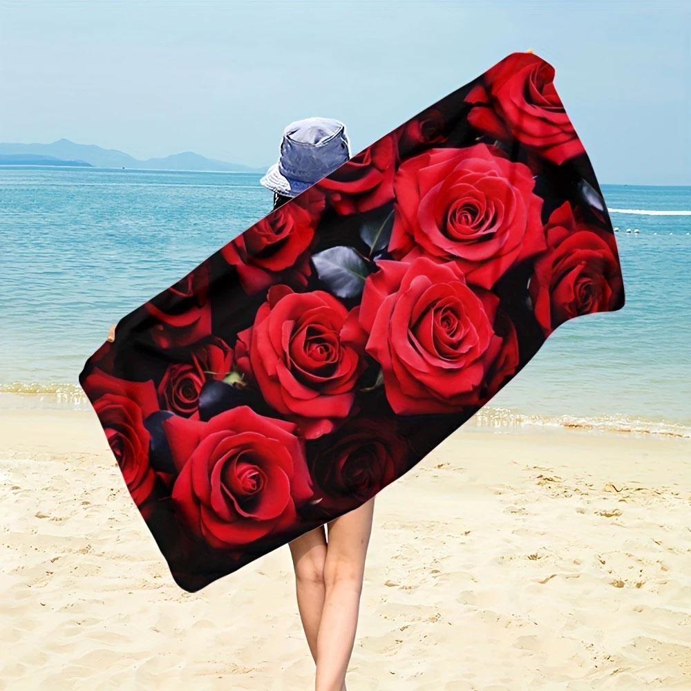 A super absorbent modern beach towel with a rose print must have beach accessory for a romantic Valentine's Day gift