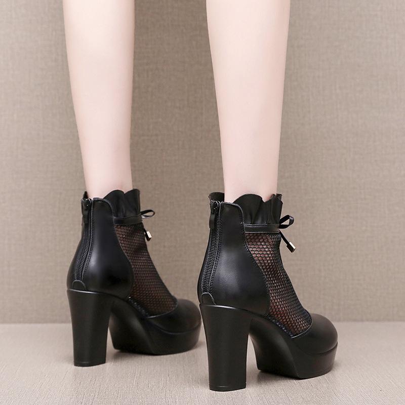 Ladies Fashion Solid Color Leather Back Zipper Pointed Toe Thin High Heel Booties Wide Width Womens Boot  De Mujer