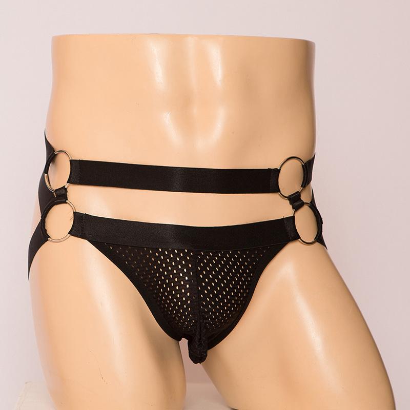 Sexy Jockstrap Tanga Herren Elastischer Doppelgürtel Unterwäsche Auslaufender Po Sissy Gay Lingerie Atmungsaktives Netzloch Unterhose