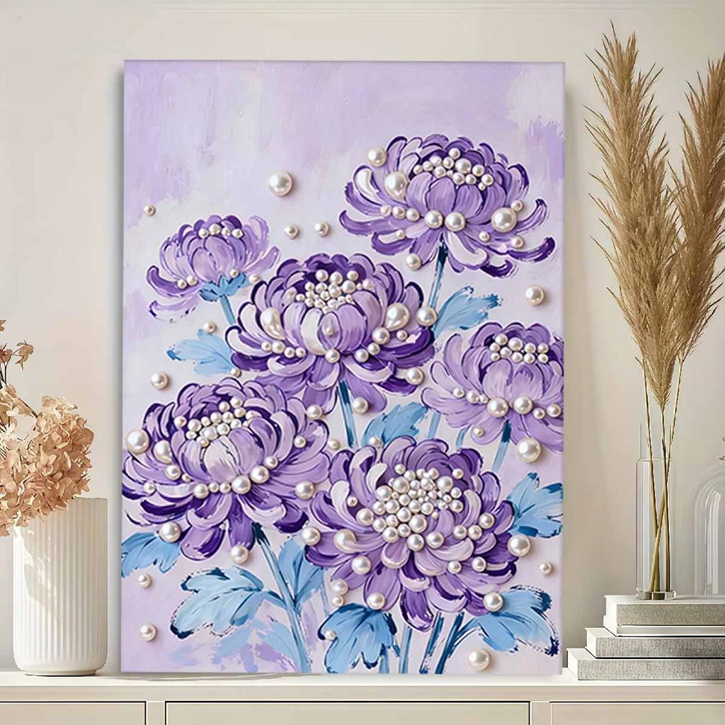 Crystal Pearl Painting 5D DIY Frame Decoration Painting Purple Flowers Home Wall Decoration Transparent Pearl Gemstone Painting Picture Art Crafts