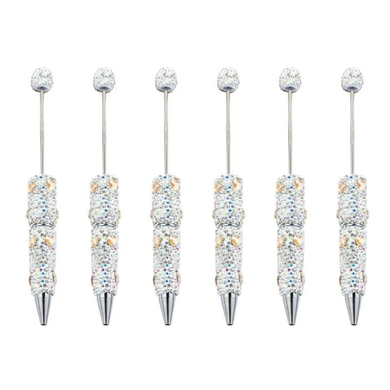 6pcs Rhinestones Fancy Pen Ballpoint Pen Smooth Writing Pen 1.0mm Glittering Beadable Pen Stationery Pen for School