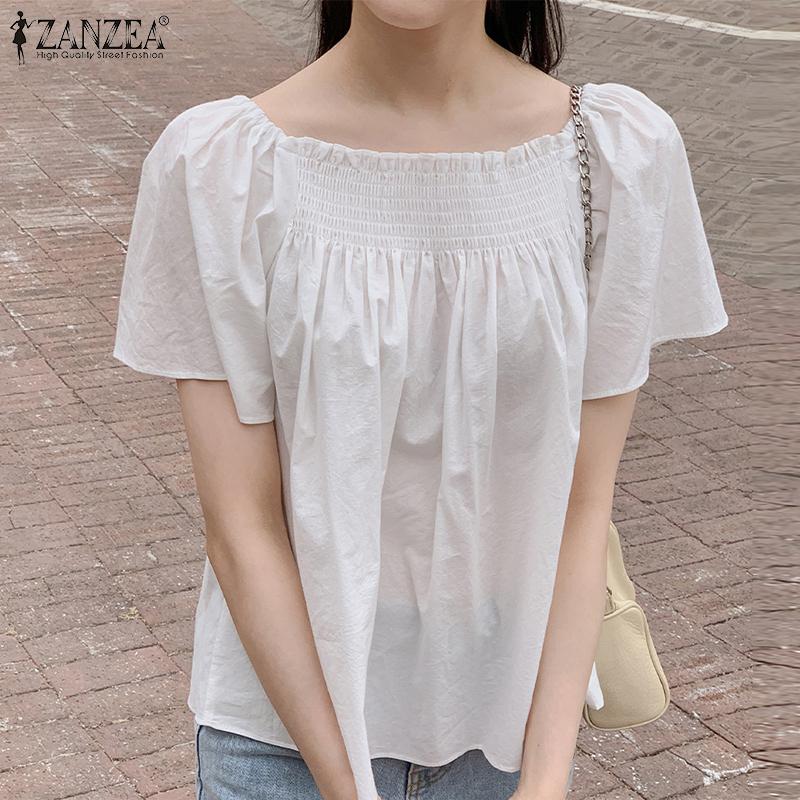 

ZANZEA Женская повседневная летняя блузка с квадратным воротником и коротким рукавом, топы