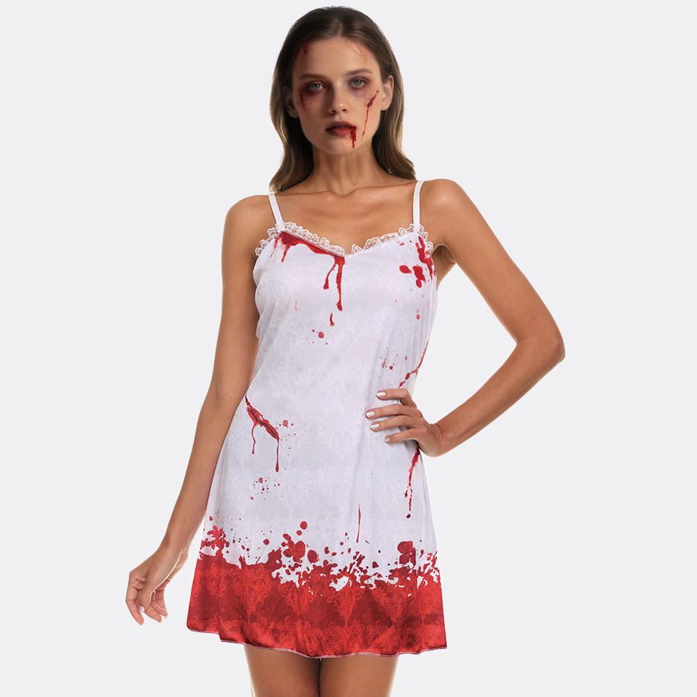 Halloween Ghost Bride Costume With Shoulder Straps And Handheld Bouquet For Cosplay And Party Events