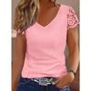 Summer New Hot Selling Women's V Neck Lace Sleeves Fashion Spliced T-Shirt Tops