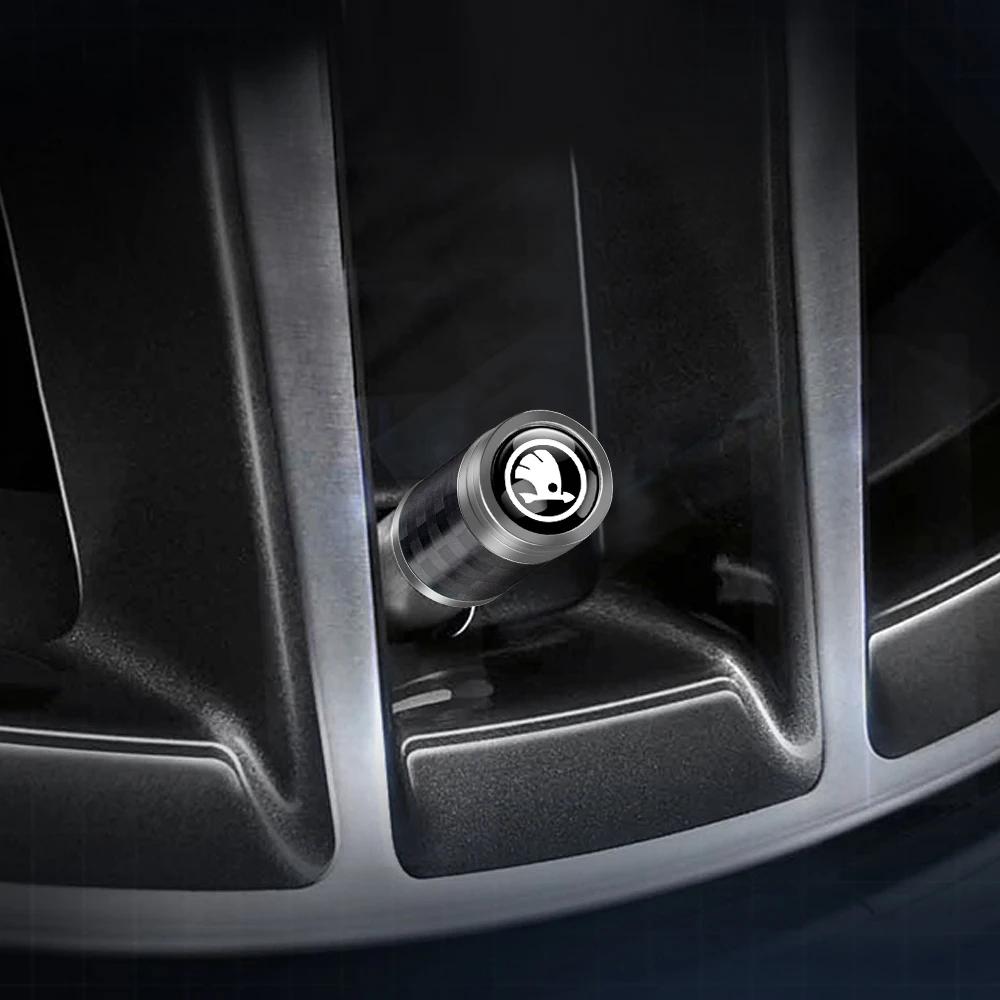 2026 Hot 4PCS Carbon Fiber Car Wheel Tires Valve Cap Auto Accessorie For Skoda S Scala VRS Kamiq Fabia Superb 2 Octavia 2 Karoq