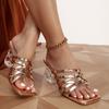 Dametøfler Stor størrelse Dame Gladiator Sommer Høye hæler Gull Damesandaler 2024 Sexy hælsko for kvinner Slides