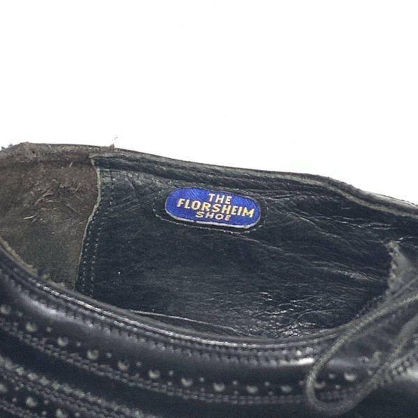 70s 1978 Vintage Florsheim Size 10B 26.5 27.5cm Full Brogue Wingtip Black