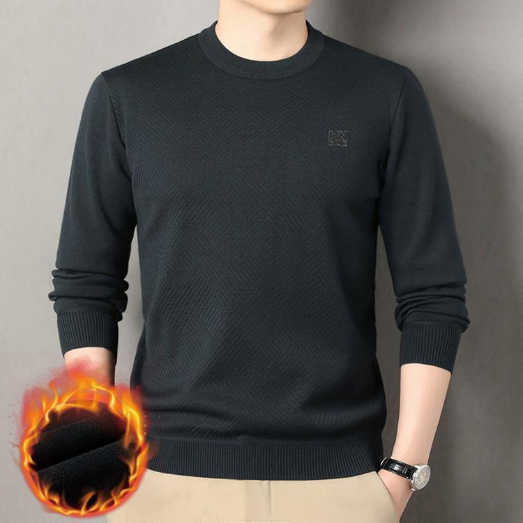 2025 Autumn Men's Plus Velvet Thick Knit Sweater - Warm Casual Top