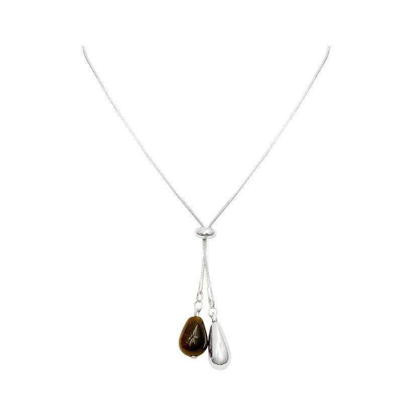 Maillard Tiger's Eye Stone Retro Water Drop Necklace Premium Light Luxury 2026 Temperament New Design Sweater Fashion Accessories