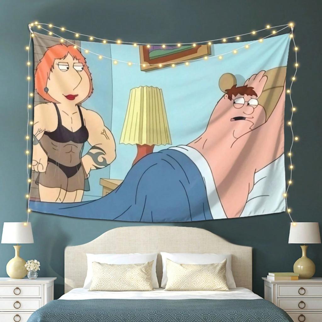 Family Guy Tapestry Vibrant Peach Skin Velvet Wall Hanging Animated Art for Bedroom Dorm Living Room Decor
